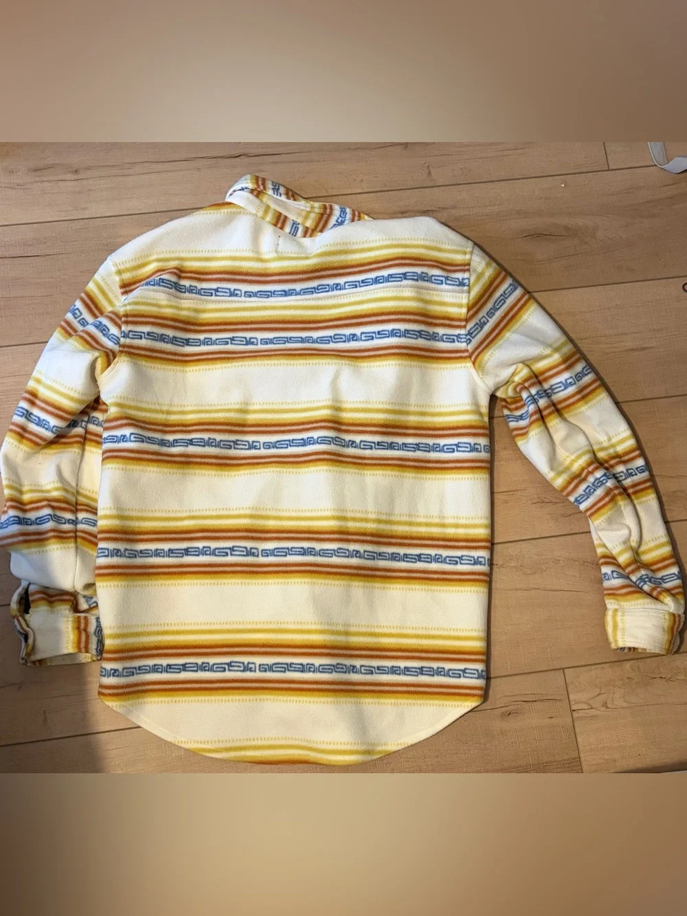 Billabong Yellow Orange Blue Striped Fleece Shirt Jacket Size L